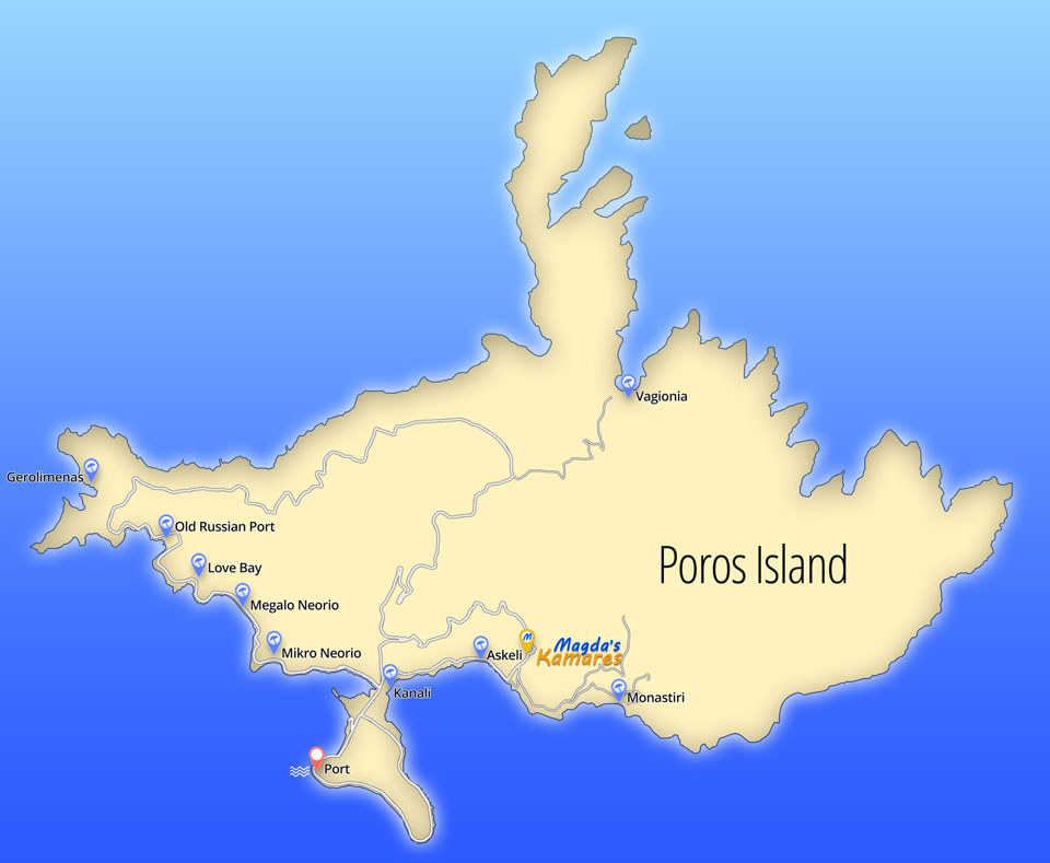 Poros map of beaches